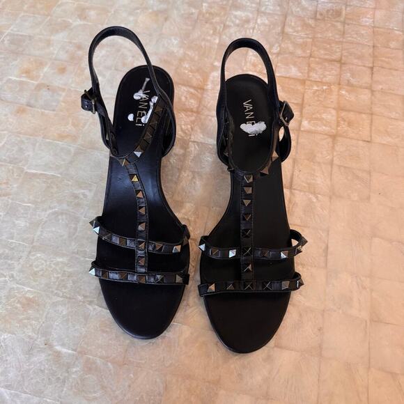 Vaneli Rockstud Heels studded strappy sandals NEW Midge black leather $175 - Picture 5 of 13